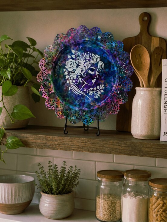 Hand Crafted Other - HANDCRAFTED Upcycled Metal Platter HANDPAINTED Tabletop Countertop Art Decor 15"